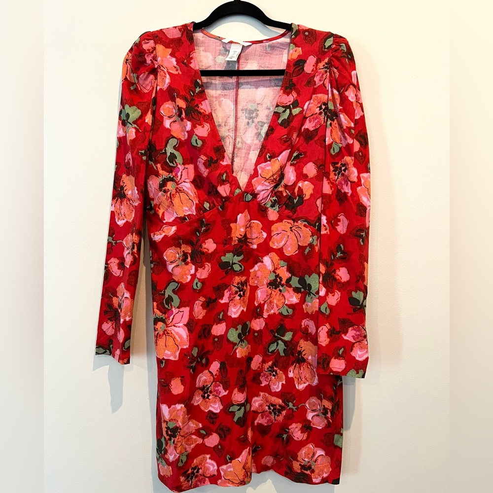 H&M Floral V-Neck Long Sleeve Dress